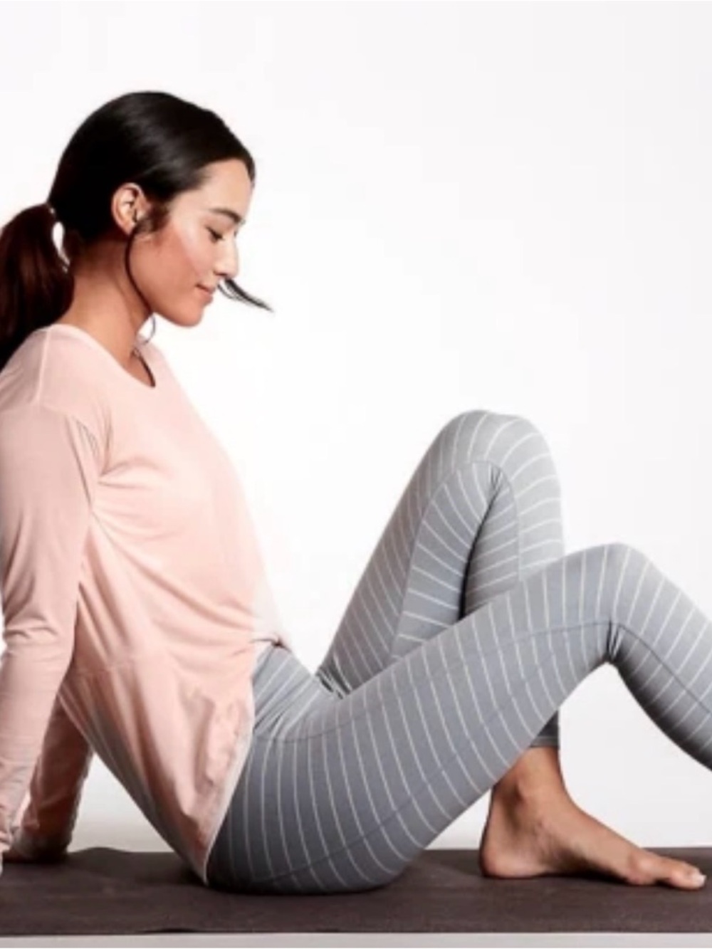 Athleta Gray Striped Leggings with White Stripes
